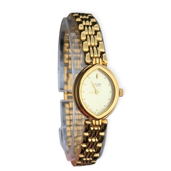 Citizen Accessories - Citizen Quartz Watch Vintage Gold Plated Women's Marquise Case Champagne Dial